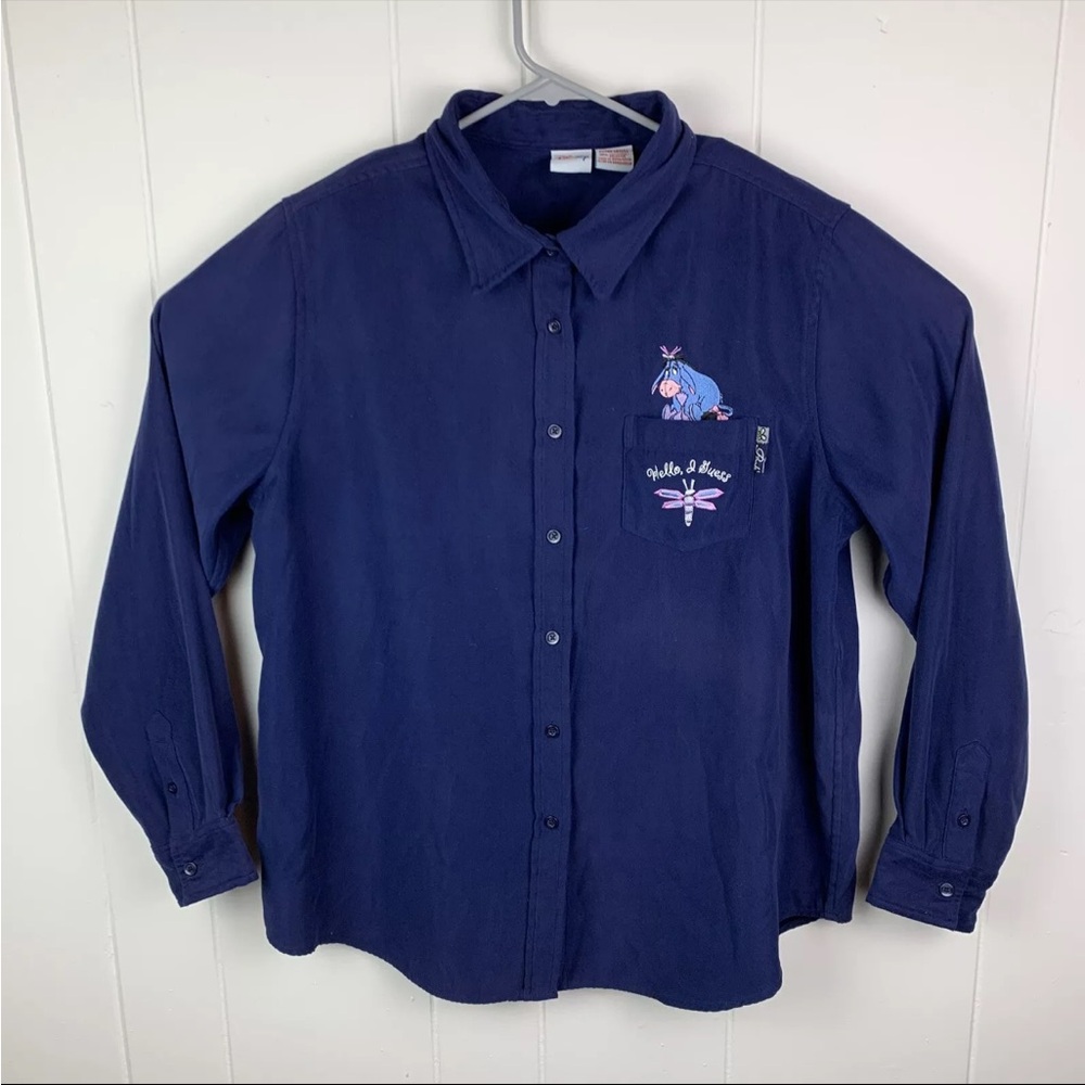 Vintage Disney Eeyore Button Up Shirt Long Sleeve Dark Blue Women’s XL